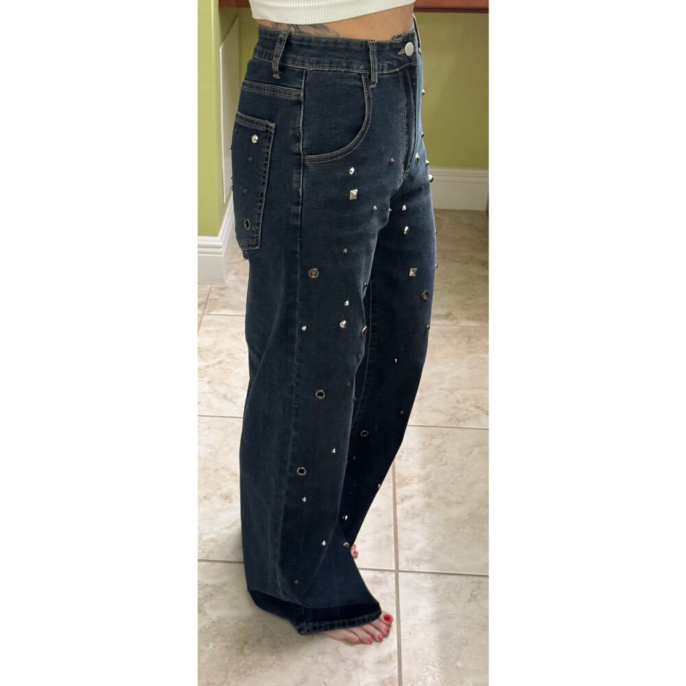 Blueb. Collection Studded Bejeweled dark denim jeans S $62 retail NWT 91606P - Picture 6 of 7